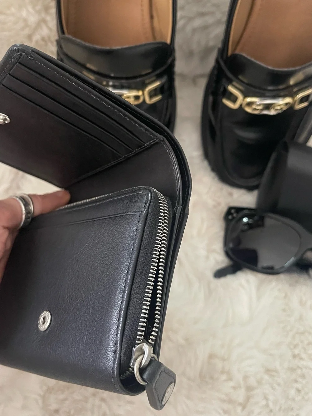 COACH Black Leather Compact Card Holder